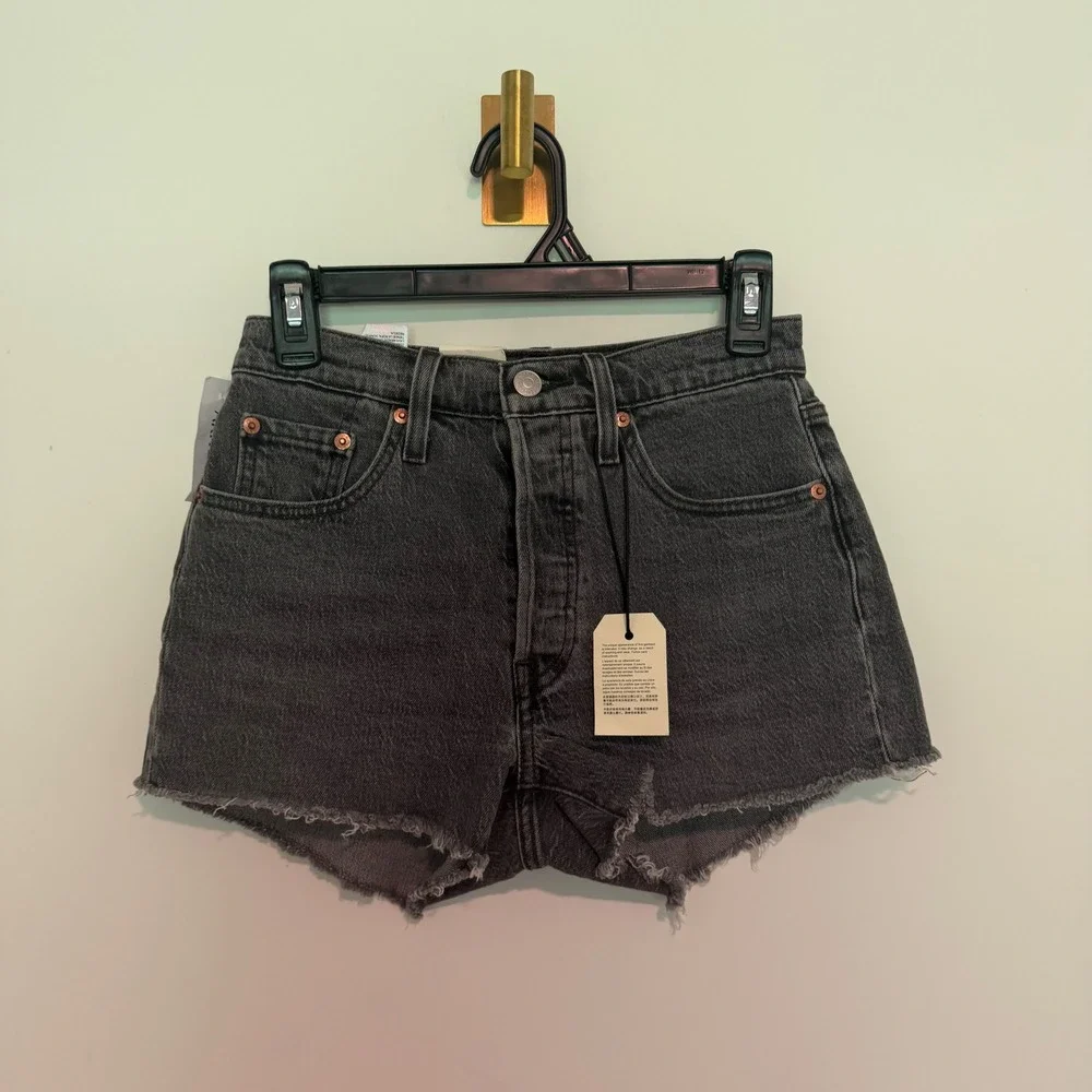 Levis 501 Original High‎ Rise Denim Shorts Cabo Rise Black Grey 24 NWT